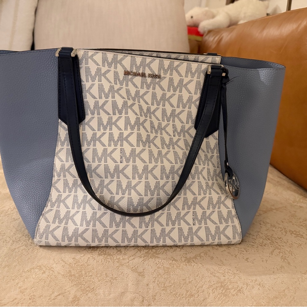 Michael Kors Monogram Blue and Cream Tote